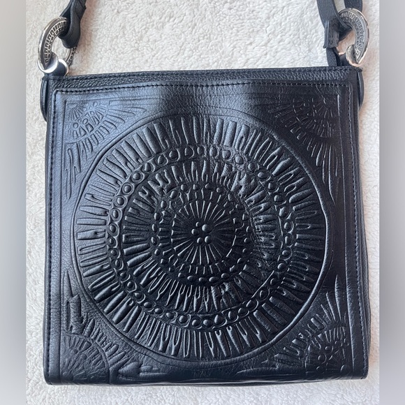 Brighton Ferrara Black Leather Embossed medallion City Organizer Crossbody Bag - Picture 1 of 16